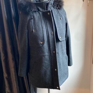 Wool coat with fox fur trim